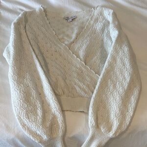 Ivory Cable-Knit Wrap V-Neck Sweater